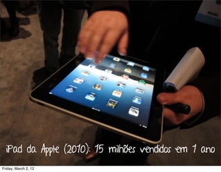 Testes de Usabilidade / Marcello Cardoso




  iPad da Apple (2010): 15 milhões vendidos em 1 ano
Friday, March 2, 12
 