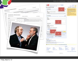 Testes de Usabilidade / Marcello Cardoso




                                   1




                             2




                      3
                             3




Friday, March 2, 12
 