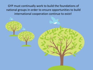 GYP must continually work to build the foundations of national groups in order to ensure opportunities to build international cooperation continue to exist!  