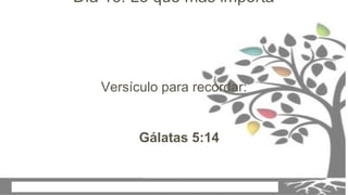 Versículo para recordar:
Gálatas 5:14
Día 16: Lo que más importa
 