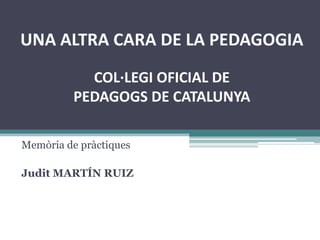 UNA ALTRA CARA DE LA PEDAGOGIACOL·LEGI OFICIAL DE PEDAGOGS DE CATALUNYA Memòria de pràctiques Judit MARTÍN RUIZ 