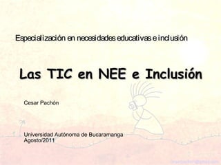 Especialización en necesidades educativas e inclusión



 Las TIC en NEE e Inclusión
  Cesar Pachón




  Universidad Autónoma de Bucaramanga
  Agosto/2011


                                               cesarpachon@gmail.com
 