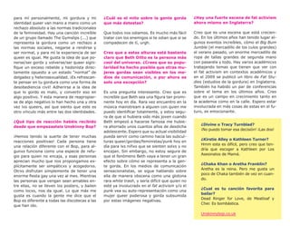 para mí personalmente, mi gordura y mi          ¿Cuál es el mito sobre la gente gorda            ¿Hay una fuerte escena de fat activism
identidad queer van mano a mano como un         que más detestas?                                ahora mismo en Inglaterra?
rechazo absoluto a las normas tradicionales
de la femineidad. Hay una canción increíble     Que todxs nos odiamos. Es mucho más fácil        Creo que es una escena que está crecien-
de un grupo llamado The Gymslips (...) que      tratar con los enemigos si te odian que si se    do. En los últimos años han tenido lugar al-
representa la gordura como un rechazo a         compadecen de tí, urgh.                          gunos eventos increíbles, cómo el Big Bum
las normas sociales, negarse a rendirse y                                                        Jumble (el mercadillo de los culos grandes)
ser normal, y para mí la experiencia de ser     Creo que a estas alturas está bastante           el verano pasado, un enorme mercadillo de
queer es igual. Me gusta la idea de que po-     claro que Beth Ditto es la persona más           ropa de tallas grandes de segunda mano
nerse/ser gordx y volverse/ser queer signi-     cool del universo. ¿Crees que su popu-           con pasarela y todo. Hay varixs académicxs
fique un exceso rebelde y hedonista direc-      laridad ha hecho posible que otras mu-           trabajando temas que tienen que ver con
tamente opuesto a un estado “normal” de         jeres gordas sean visibles en los me-            el fat activism en contextos académicos y
delgadez y heterosexualidad. ¡Es refrescan-     dios de comunicación, o por ahora es             en el 2009 se publicó un libro de Fat Stu-
te pensar en tu gordura como una forma de       solo una excepción?                              dies (estudios de la gordura) en Inglaterra.
desobediencia civil! Adherirse a la idea de                                                      También ha habido un par de conferencias
que lo gordo es malo, y convertir eso en        Es una pregunta interesante. Creo que es         sobre el tema en los últimos años. Creo
algo positivo. Y esta manera de reapropiar-     increíble que Beth sea una figura tan promi-     que es un campo en crecimiento tanto en
se de algo negativo lo han hecho una y otra     nente hoy en día. Rara vez encuentro en la       la academia como en la calle. Espero estar
vez lxs queers, así que siento que este es      música mainstream a alguien con quien me         involucrada en más cosas de estas en el fu-
otro vínculo más entre las dos identidades.     puedo identificar totalmente, y estoy segu-      turo, es emocionante.
                                                ra de que si hubiera sido más joven cuando
¿Qué tipo de reacción habéis recibido           Beth empezó a hacerse famosa me hubie-
                                                                                                    ¿Divine o Tracy Turnblad?
desde que empezasteis Unskinny Bop?             ra ahorrado unos cuantos años de desdicha
                                                                                                    ¡No puedo tomar esa decisión! ¡Las dos!
                                                adolescente. Espero que su actual visibilidad
¡Hemos tenido la suerte de tener muchas         pueda servir como camino hacia las subcul-
                                                                                                    ¿Kirstie Alley o Kathleen Turner?
reacciones positivas! Cada persona tiene        turas queer/gordas/feministas/punk hoy en
                                                                                                    Hmm esta es difícil, pero creo que ten-
una relación diferente con el Bop, para al-     día para lxs niñxs que se sienten solxs y no
                                                                                                    dría que escoger a Kathleen por Los
gunxs funciona como una especie de refu-        encajan. Sin embargo, no estoy segura de
                                                                                                    Asesinatos de Mamá.
gio para quien no encaja, y esas personas       que el fenómeno Beth vaya a tener un gran
aprecian mucho que nos propongamos ex-          efecto sobre cómo se representa a la gen-
                                                                                                    ¿Chaka Khan o Aretha Franklin?
plícitamente ser simpáticxs y acogedorxs.       te gorda. En los medios de comunicación
                                                                                                    Aretha es la reina. Pero me gusta un
Otrxs disfrutan simplemente de tener una        sensacionalistas, se sigue hablando sobre
                                                                                                    poco de Chaka también de vez en cuan-
enorme fiesta gay una vez al mes. Mientras      ella de manera obscena como una glotona
                                                                                                    do.
las personas que vengan sean amables en-        rara white trash, y sería difícil que quien no
tre ellas, no se lleven los posters, y bailen   esté ya involucradx en el fat activism y/o el
                                                                                                    ¿Cual es tu canción favorita para
como locxs, nos da igual. Lo que más me         punk vea su auto-representación como una
                                                                                                    bailar?
gusta es cuando la gente me dice que el         mujer queer poderosa y gorda subsumida
                                                                                                    Dead Ringer for Love, de Meatloaf y
Bop es diferente a todas las discotecas a las   por estas imágenes negativas.
                                                                                                    Cher. Es bombástica.
que han ido.

                                                                                                    Unskinnybop.co.uk
 