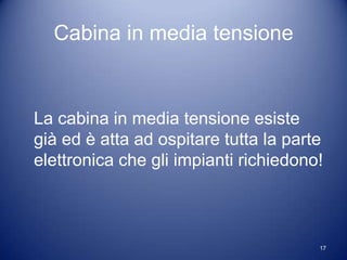 Cabina in media tensione


La cabina in media tensione esiste
già ed è atta ad ospitare tutta la parte
elettronica che gli impianti richiedono!



                                       17
 
