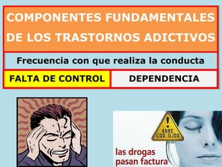 COMPONENTES FUNDAMENTALES
DE LOS TRASTORNOS ADICTIVOS
Frecuencia con que realiza la conducta
FALTA DE CONTROL DEPENDENCIA
 