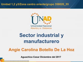 Sector industrial y
manufacturero
Angie Carolina Botello De La Hoz
Aguachica Cesar Diciembre del 2017
Unidad 1,2 y3/Zona centro oriente/grupo 358020_55
 
