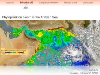 Phytoplankton bloom in the Arabian Sea
6-Oct-04
SeaWifs, OrbView-2, NASA
0.005 0.1 0.3 1 3 10 30 50
Ocean Chlorophyll Concentration (mg/m3)
Objectius Introducció Campanya STRATIPHYT Mesures al mar Conclusions
 