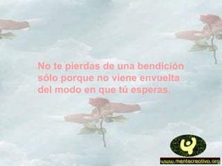 No te pierdas de una bendición
sólo porque no viene envuelta
del modo en que tú esperas.
 