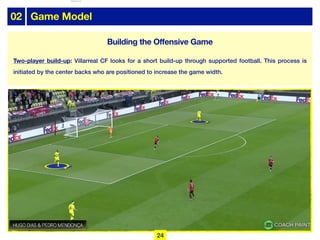 02 Game Model
Building the Offensive Game
Two-player build-up: Villarreal CF looks for a short build-up through supported football. This process is
initiated by the center backs who are positioned to increase the game width.
24
lhattab@paris-idf.fff.fr 12 Apr 2022
 