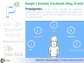 MARKETING | Marketing Digital | Professor Gutenberg Almeida 
Mercados são conversações. A Internet está permitindo conversações entre seres humanos que simplesmente não eram possíveis na era da mídia de massa. Não existem segredos. O mercado em rede sabe mais que as empresas sobre seus próprios produtos. E tanto sendo a notícia boa ou ruim, eles dizem para todo mundo. 3 de 95 teses do Manifesto Cluetrain  