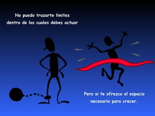 No puedo trazarte limites
dentro de los cuales debes actuar




                                    Pero si te ofrezco el espacio
                                       necesario para crecer.
 