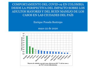 COMPORTAMIENTO DEL COVID-19 EN COLOMBIA
DESDE LA PERSPECTIVA DEL IMPACTO SOBRE LOS
ADULTOS MAYORES Y DEL BUEN MANEJO DE LOS
CASOS EN LAS CIUDADES DEL PAÍS
Enrique Posada Restrepo
mayo 22 de 2020
 
