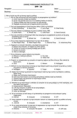 k to 12 grade 4 unang markahang pagsusulit