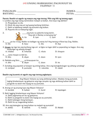 k to 12 grade 3 unang markahang pagsusulit