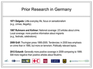 Prior Research in Germany

1971 Delgado: Little everyday life, focus on sensationalism
(e.g., crimes, illegality).

1987 R...