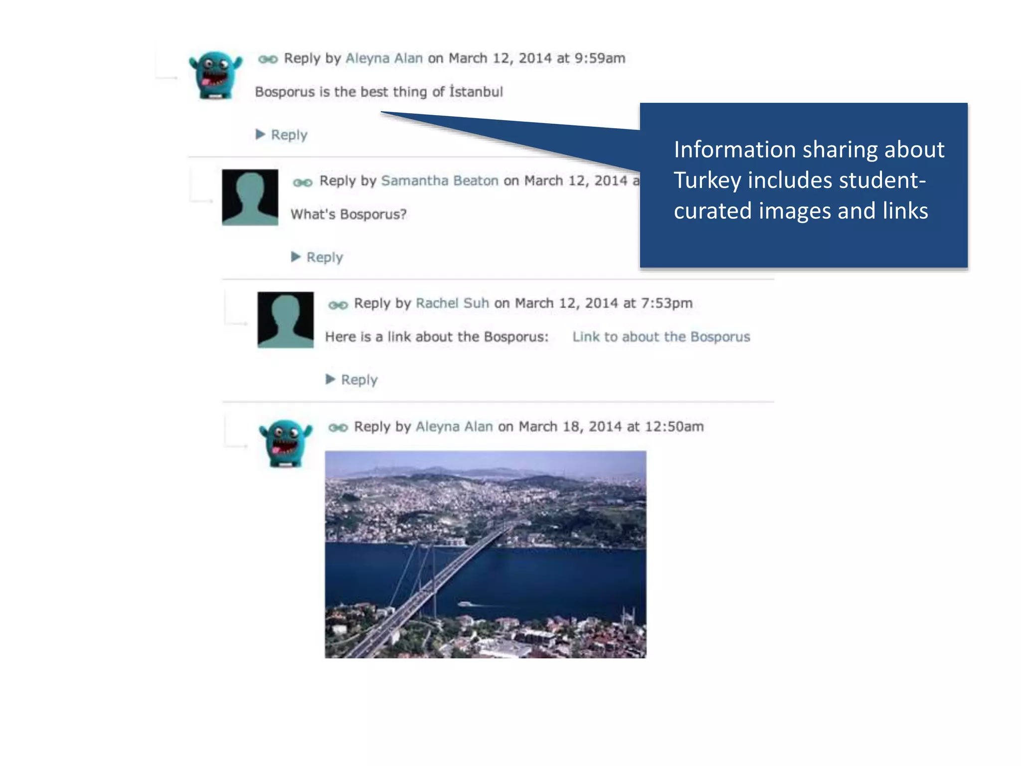 Information sharing about
Turkey includes student-
curated images and links
 