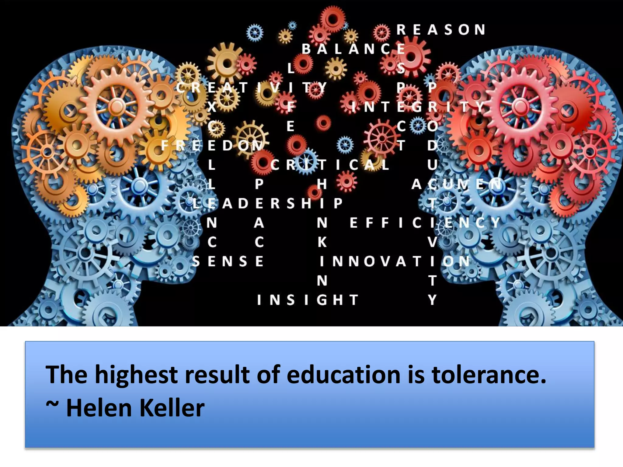 The highest result of education is tolerance.
~ Helen Keller
 
