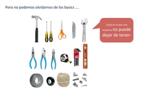 Pero	
  no	
  podemos	
  olvidarnos	
  de	
  los	
  basics	
  ….	
  
¿Qué	
  es	
  lo	
  que	
  una	
  
empresa	
  no	
  puede	
  
dejar	
  de	
  tener?	
  
 