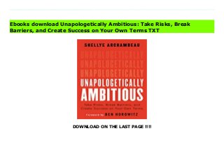 DOWNLOAD ON THE LAST PAGE !!!!
Download direct Unapologetically Ambitious: Take Risks, Break Barriers, and Create Success on Your Own Terms Don't hesitate Click https://fubbookslocalcenter.blogspot.co.uk/?book=1538702894 *Named a Best Business Book of 2020 by Fortune and Bloomberg*Full of empowering wisdom from one of Silicon Valley's first female African American CEOs, this inspiring leadership book offers a blueprint for how to achieve your personal and professional goals.Shellye Archambeau recounts how she overcame the challenges she faced as a young black woman, wife, and mother, managing her personal and professional responsibilities while climbing the ranks at IBM and subsequently in her roles as CEO. Through the busts and booms of Silicon Valley in the early 2000s, this bold and inspiring book details the risks she took and the strategies she engaged to steer her family, her career, and her company MetricStream toward success.Through her journey, Shellye discovered that ambition alone is not enough to achieve success. Here, she shares the practical strategies, tools, and approaches readers can employ right now, including concrete steps to most effectively:Dismantle impostor syndromeCapitalize on the power of planningTake risksDeveloping financial literacyBuild your networkEstablish your reputationTake charge of your careerIntegrate work, marriage, parenthood, and self-careEach chapter lays out key takeaways and actions to increase the odds of achieving your personal and professional goals. With relatable personal stories that ground her advice in the real world and a foreword by leading venture capitalist and New York Times bestselling author Ben Horowitz, Unapologetically Ambitious invites readers to move beyond the solely supportive roles others expect them to fill, to learn how to carefully tread the thin line between assertive and aggressive, and to give themselves permission to strive for the top. Make no apologies for the height of your ambitions. Shellye Archambeau will show you how.
Read Online PDF Unapologetically Ambitious: Take Risks, Break Barriers, and Create Success on Your Own Terms, Read PDF Unapologetically Ambitious: Take Risks, Break Barriers, and Create Success on Your Own Terms, Read Full PDF Unapologetically Ambitious: Take Risks, Break Barriers, and Create Success on Your Own Terms, Read PDF and EPUB Unapologetically Ambitious: Take Risks, Break Barriers, and Create Success on Your Own Terms, Download PDF ePub Mobi Unapologetically Ambitious: Take Risks, Break Barriers, and Create Success on Your Own Terms, Downloading PDF Unapologetically Ambitious: Take Risks, Break Barriers, and Create Success on Your Own Terms, Read Book PDF Unapologetically Ambitious: Take Risks, Break Barriers, and Create Success on Your Own Terms, Read online Unapologetically Ambitious: Take Risks, Break Barriers, and Create Success on Your Own Terms, Read Unapologetically Ambitious: Take Risks, Break Barriers, and Create Success on Your Own Terms pdf, Download epub Unapologetically Ambitious: Take Risks, Break Barriers, and Create Success on Your Own Terms, Read pdf Unapologetically Ambitious: Take Risks, Break Barriers, and Create Success on Your Own Terms, Download ebook Unapologetically Ambitious: Take Risks, Break Barriers, and Create Success on Your Own Terms, Download pdf Unapologetically Ambitious: Take Risks, Break Barriers, and Create Success on Your Own Terms, Unapologetically Ambitious: Take Risks, Break Barriers, and Create Success on Your Own Terms Online Download Best Book Online Unapologetically Ambitious: Take Risks, Break Barriers, and Create Success on Your Own Terms, Read Online Unapologetically Ambitious: Take Risks, Break Barriers, and Create Success on Your Own Terms Book, Read Online Unapologetically Ambitious: Take Risks, Break Barriers, and Create Success on Your Own Terms E-Books, Read Unapologetically Ambitious: Take Risks, Break Barriers, and Create Success on Your Own Terms
Online, Read Best Book Unapologetically Ambitious: Take Risks, Break Barriers, and Create Success on Your Own Terms Online, Download Unapologetically Ambitious: Take Risks, Break Barriers, and Create Success on Your Own Terms Books Online Download Unapologetically Ambitious: Take Risks, Break Barriers, and Create Success on Your Own Terms Full Collection, Read Unapologetically Ambitious: Take Risks, Break Barriers, and Create Success on Your Own Terms Book, Download Unapologetically Ambitious: Take Risks, Break Barriers, and Create Success on Your Own Terms Ebook Unapologetically Ambitious: Take Risks, Break Barriers, and Create Success on Your Own Terms PDF Read online, Unapologetically Ambitious: Take Risks, Break Barriers, and Create Success on Your Own Terms pdf Read online, Unapologetically Ambitious: Take Risks, Break Barriers, and Create Success on Your Own Terms Read, Read Unapologetically Ambitious: Take Risks, Break Barriers, and Create Success on Your Own Terms Full PDF, Download Unapologetically Ambitious: Take Risks, Break Barriers, and Create Success on Your Own Terms PDF Online, Download Unapologetically Ambitious: Take Risks, Break Barriers, and Create Success on Your Own Terms Books Online, Download Unapologetically Ambitious: Take Risks, Break Barriers, and Create Success on Your Own Terms Full Popular PDF, PDF Unapologetically Ambitious: Take Risks, Break Barriers, and Create Success on Your Own Terms Download Book PDF Unapologetically Ambitious: Take Risks, Break Barriers, and Create Success on Your Own Terms, Read online PDF Unapologetically Ambitious: Take Risks, Break Barriers, and Create Success on Your Own Terms, Download Best Book Unapologetically Ambitious: Take Risks, Break Barriers, and Create Success on Your Own Terms, Download PDF Unapologetically Ambitious: Take Risks, Break Barriers, and Create Success on Your Own Terms Collection, Read PDF Unapologetically Ambitious: Take Risks,
Break Barriers, and Create Success on Your Own Terms Full Online, Download Best Book Online Unapologetically Ambitious: Take Risks, Break Barriers, and Create Success on Your Own Terms, Download Unapologetically Ambitious: Take Risks, Break Barriers, and Create Success on Your Own Terms PDF files, Read PDF Free sample Unapologetically Ambitious: Take Risks, Break Barriers, and Create Success on Your Own Terms, Download PDF Unapologetically Ambitious: Take Risks, Break Barriers, and Create Success on Your Own Terms Free access, Download Unapologetically Ambitious: Take Risks, Break Barriers, and Create Success on Your Own Terms cheapest, Download Unapologetically Ambitious: Take Risks, Break Barriers, and Create Success on Your Own Terms Free acces unlimited
Ebooks download Unapologetically Ambitious: Take Risks, Break
Barriers, and Create Success on Your Own Terms TXT
 