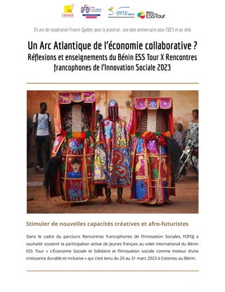 Un Arc Atlantique de l’économie collaborative par Kevin Lognoné. Réflexions et enseignements du Bénin ESS Tour X Rencontres francophones de l’Innovation Sociale 2023