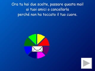Ora tu hai due scelte, passare questa mail ai tuoi amici o cancellarla perché non ha toccato il tuo cuore. 