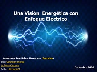 1
Una Visión Energética con
Enfoque Eléctrico
Académico. Ing. Nelson Hernández (Energista)
Blog: Gerencia y Energía
La Pluma Candente
Twitter: @energia21
Diciembre 2020
 