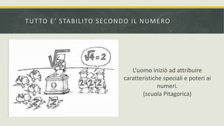 TUTTO E’ STABILITO SECONDO IL NUMERO
L’uomo iniziò ad attribuire
caratteristiche speciali e poteri ai
numeri.
(scuola Pitagorica)
 