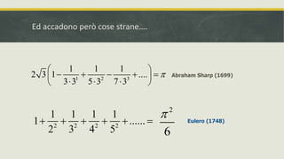 Ed accadono però cose strane….
2 2 2 2
1 1 1 1
1 ......
2 3 4 5
     
2
6
 Eulero (1748)
Abraham Sharp (1699)
1 2 3
1 1 1
2 3 1 ....
3 3 5 3 7 3

 
     
   
 