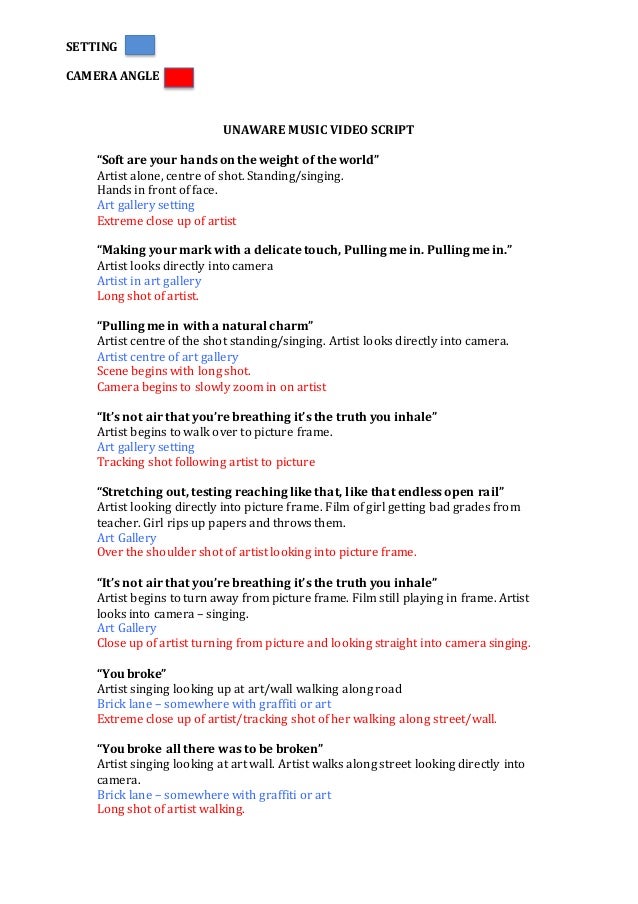 unaware music video script music video script