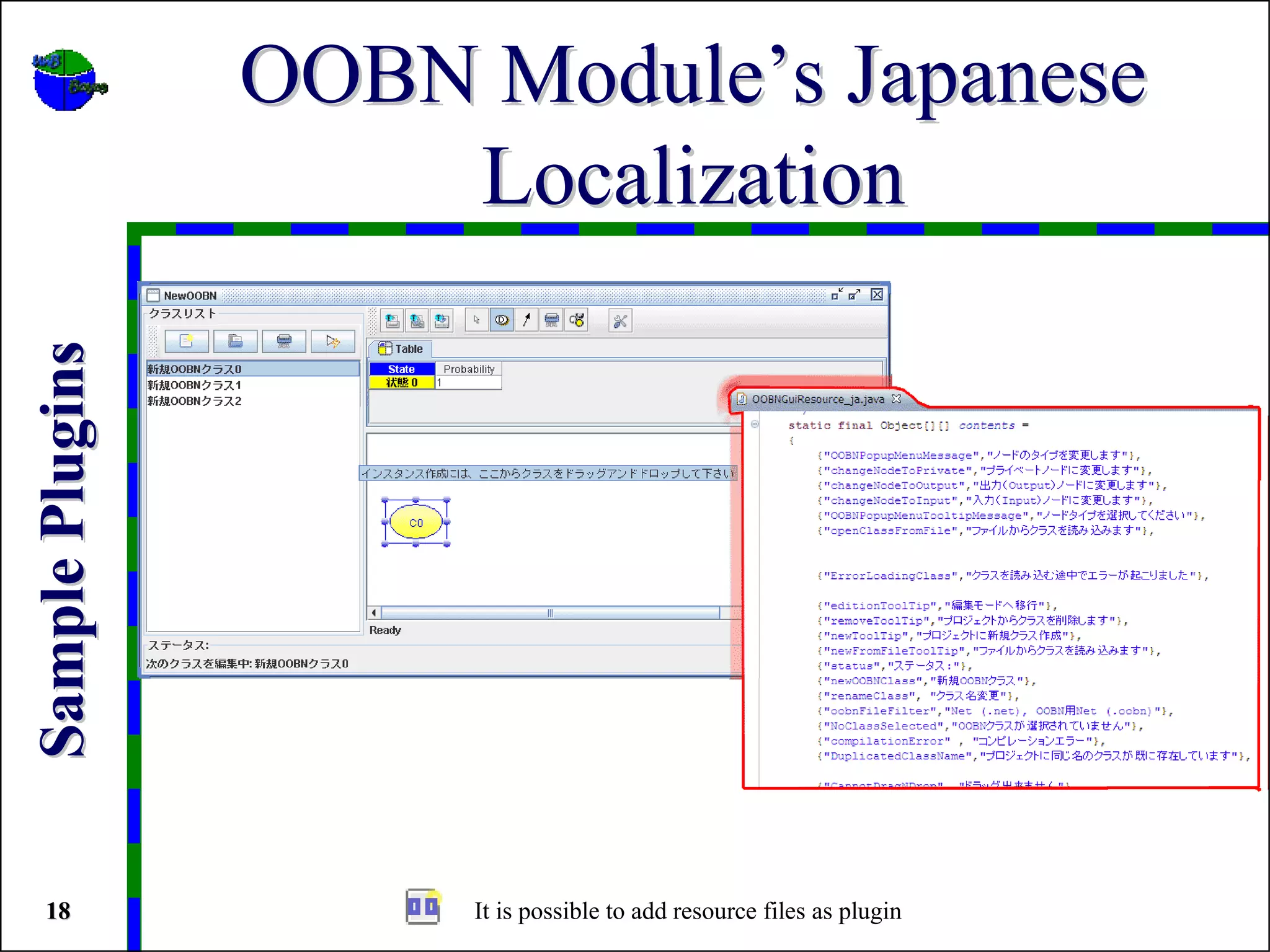 OOBN Module’s Japanese
                     Localization
Sample Plugins




 18                   It is possible to add resource files as plugin
 