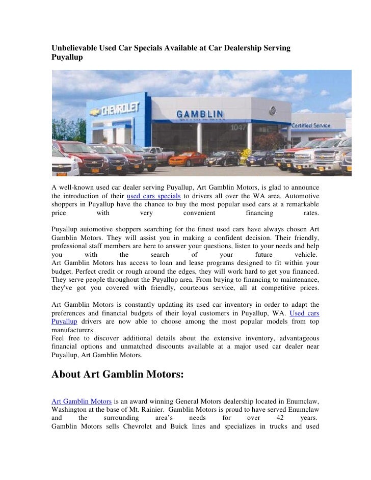 Unbelievable Used Car Specials Available At Car Dealership Serving Puyallup