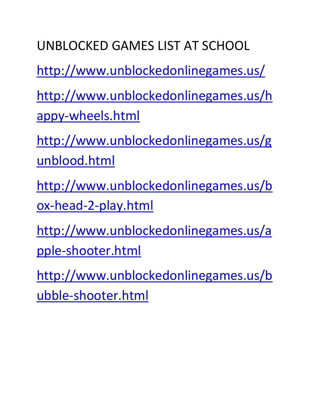 Unblocked Games List At School