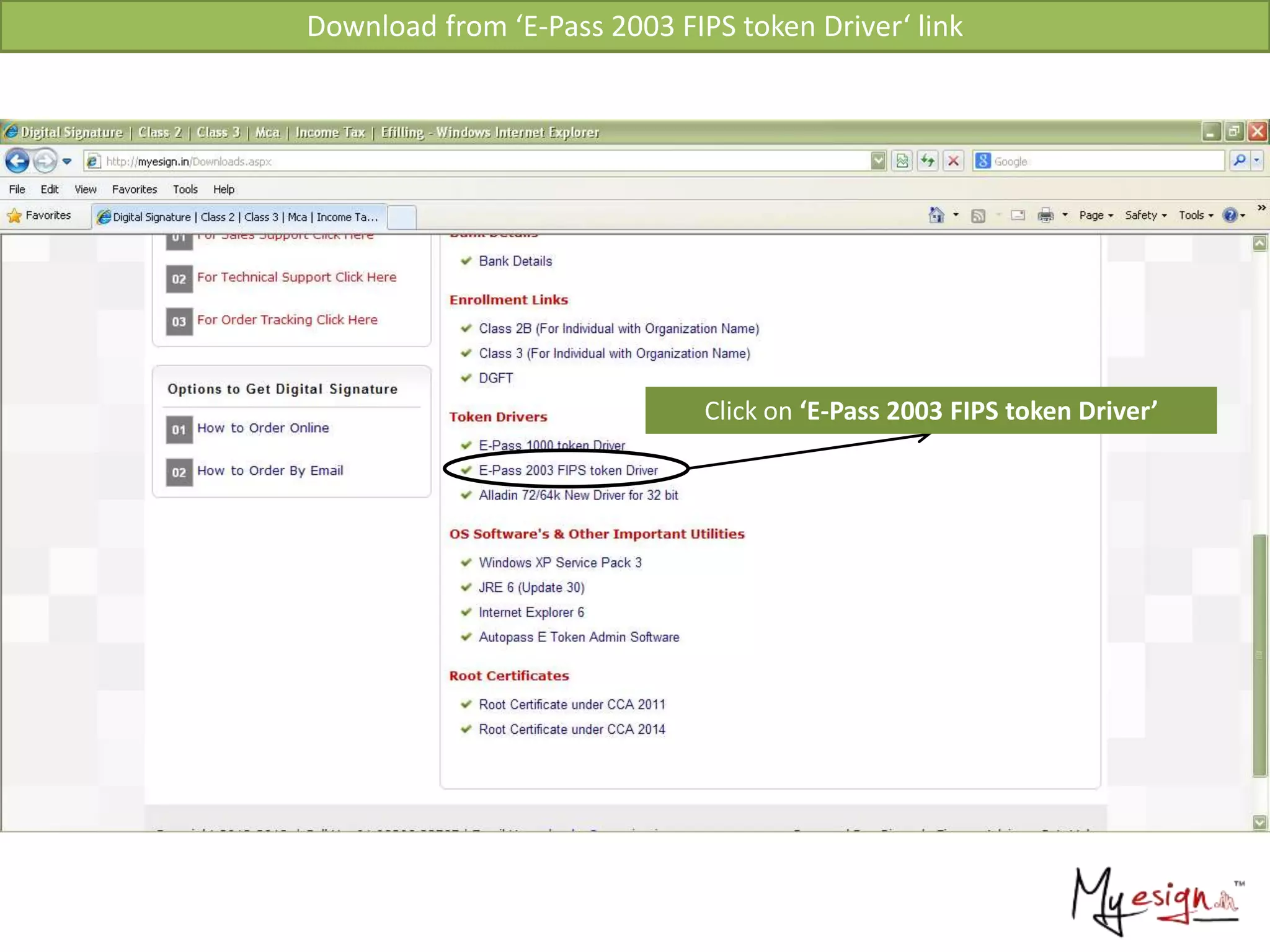 Click on ‘E-Pass 2003 FIPS token Driver’
Download from ‘E-Pass 2003 FIPS token Driver‘ link