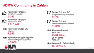 Vernetzt Euch mit uns:
Internet: www.digitalmediawomen.de
Twitter: www.twitter.com/digiwomenDE
Facebook: www.fb.me/digitalmediawomen
15
 