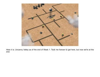 Here it is: Uncanny Valley as of the end of Week 1. Took me forever to get here, but now we're at the
end.
 