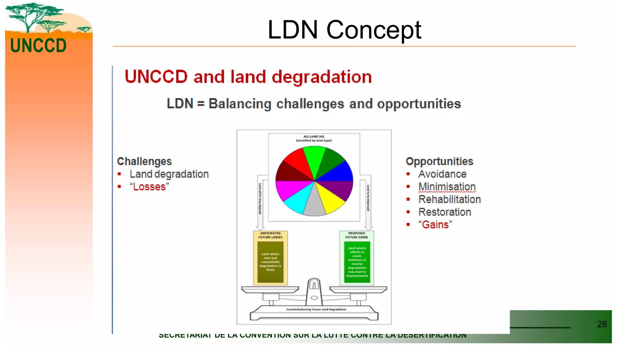 SECRETARIAT OF THE CONVENTION TO COMBAT DESERTIFICATION
SECRETARIAT DE LA CONVENTION SUR LA LUTTE CONTRE LA DESERTIFICATION
UNCCD
LDN Concept
28
 