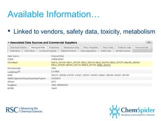 Available Information…
 Linked to vendors, safety data, toxicity, metabolism
 