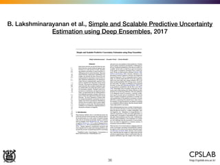 36
B. Lakshminarayanan et al., Simple and Scalable Predictive Uncertainty
Estimation using Deep Ensembles, 2017
 