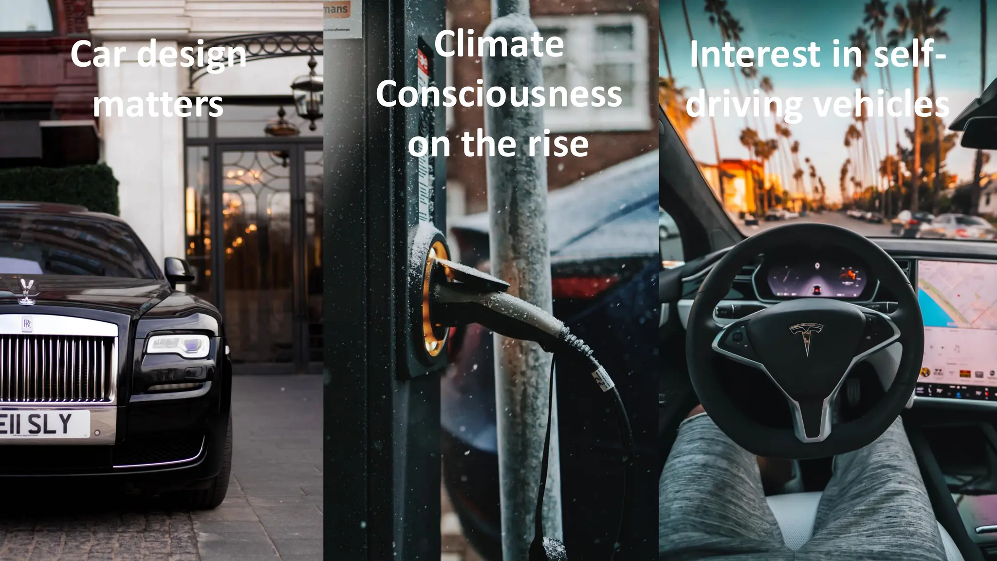 Climate
Consciousness
on the rise
As is
Car design
matters
Interest in self-
driving vehicles
 