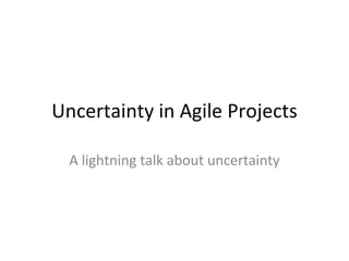Uncertainty in Agile Projects A lightning talk about uncertainty 
