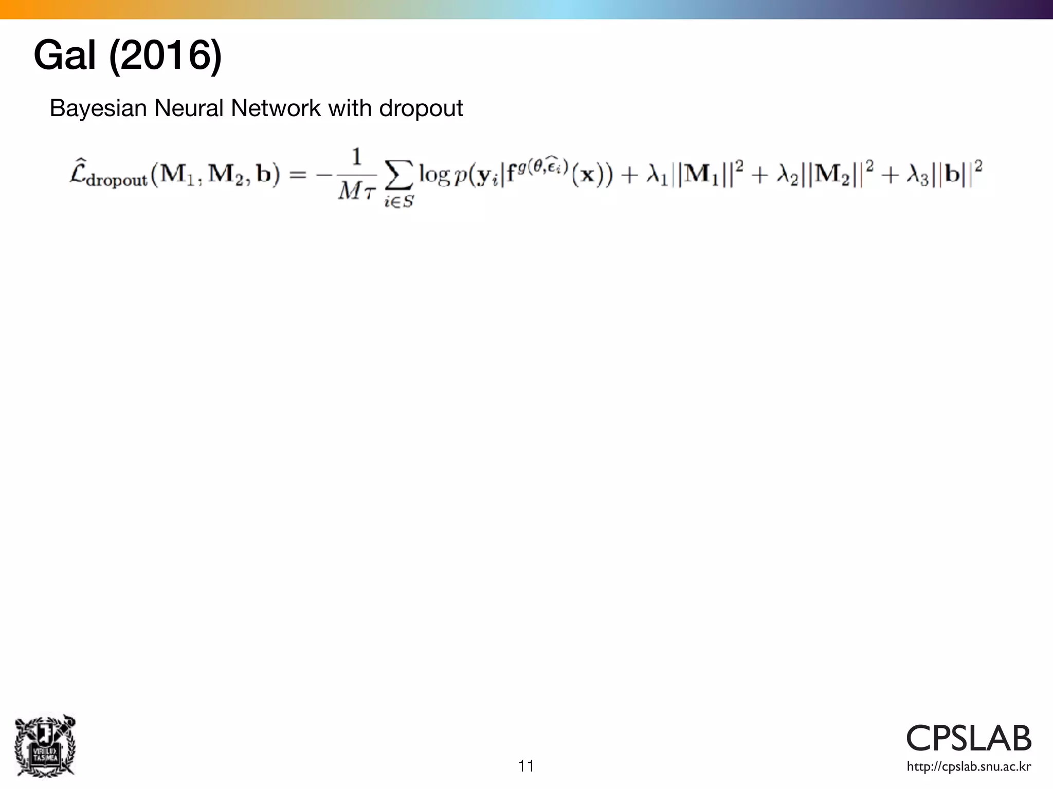 Gal (2016)
11
Bayesian Neural Network with dropout
 