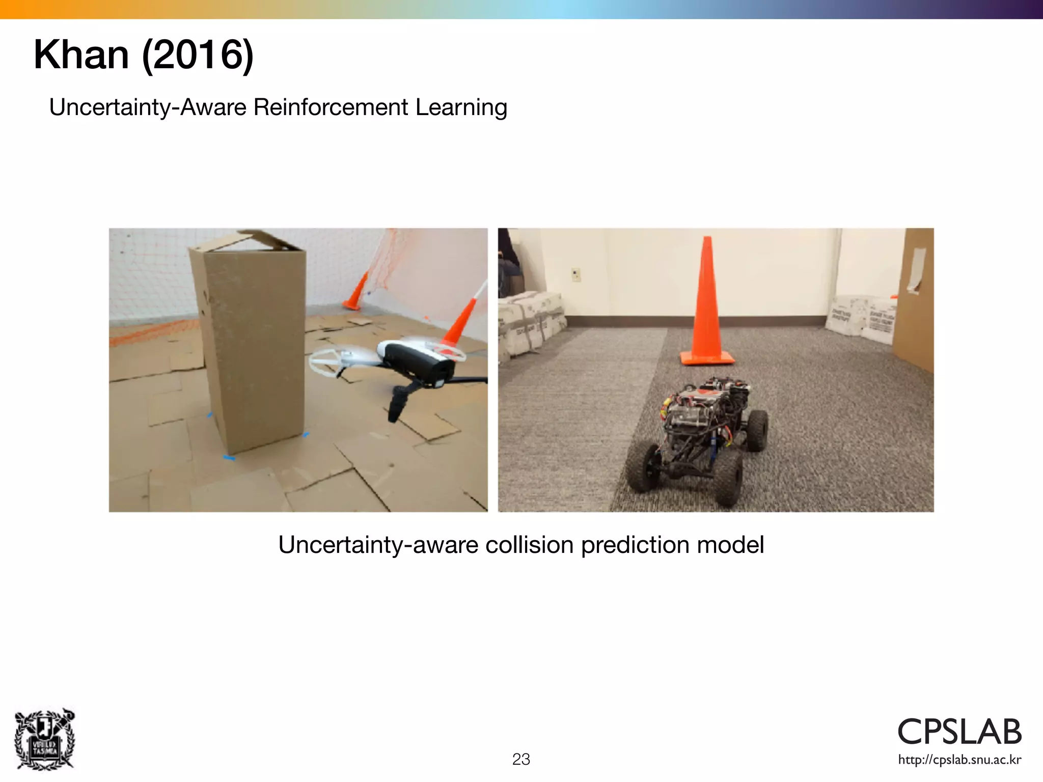 Khan (2016)
23
Uncertainty-Aware Reinforcement Learning
Uncertainty-aware collision prediction model
 