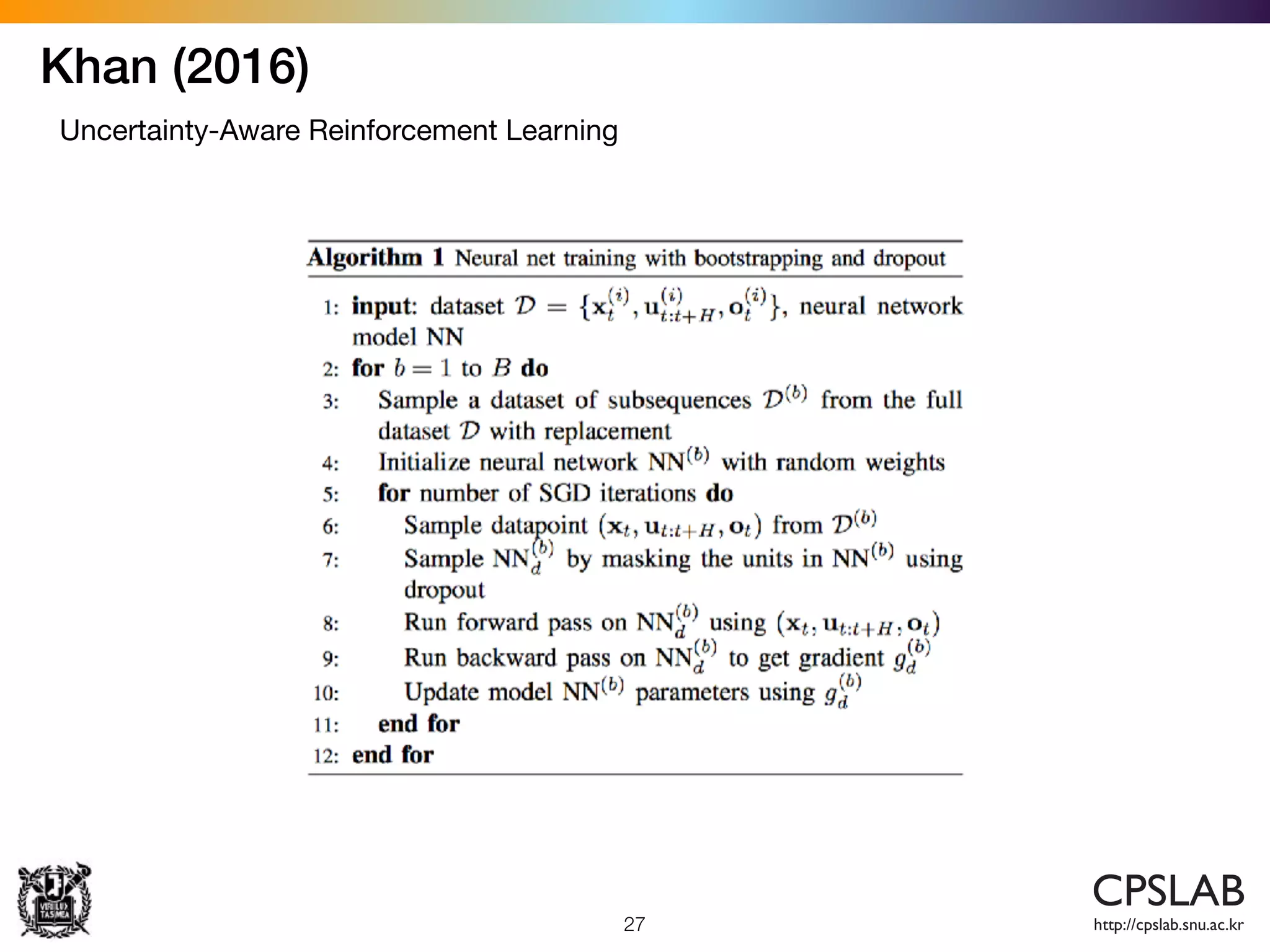 Khan (2016)
27
Uncertainty-Aware Reinforcement Learning
 