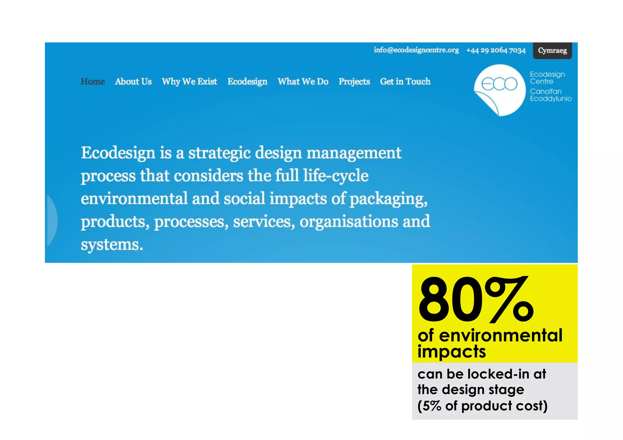 80%
of environmental
impacts
can be locked-in at
the design stage
(5% of product cost)
 