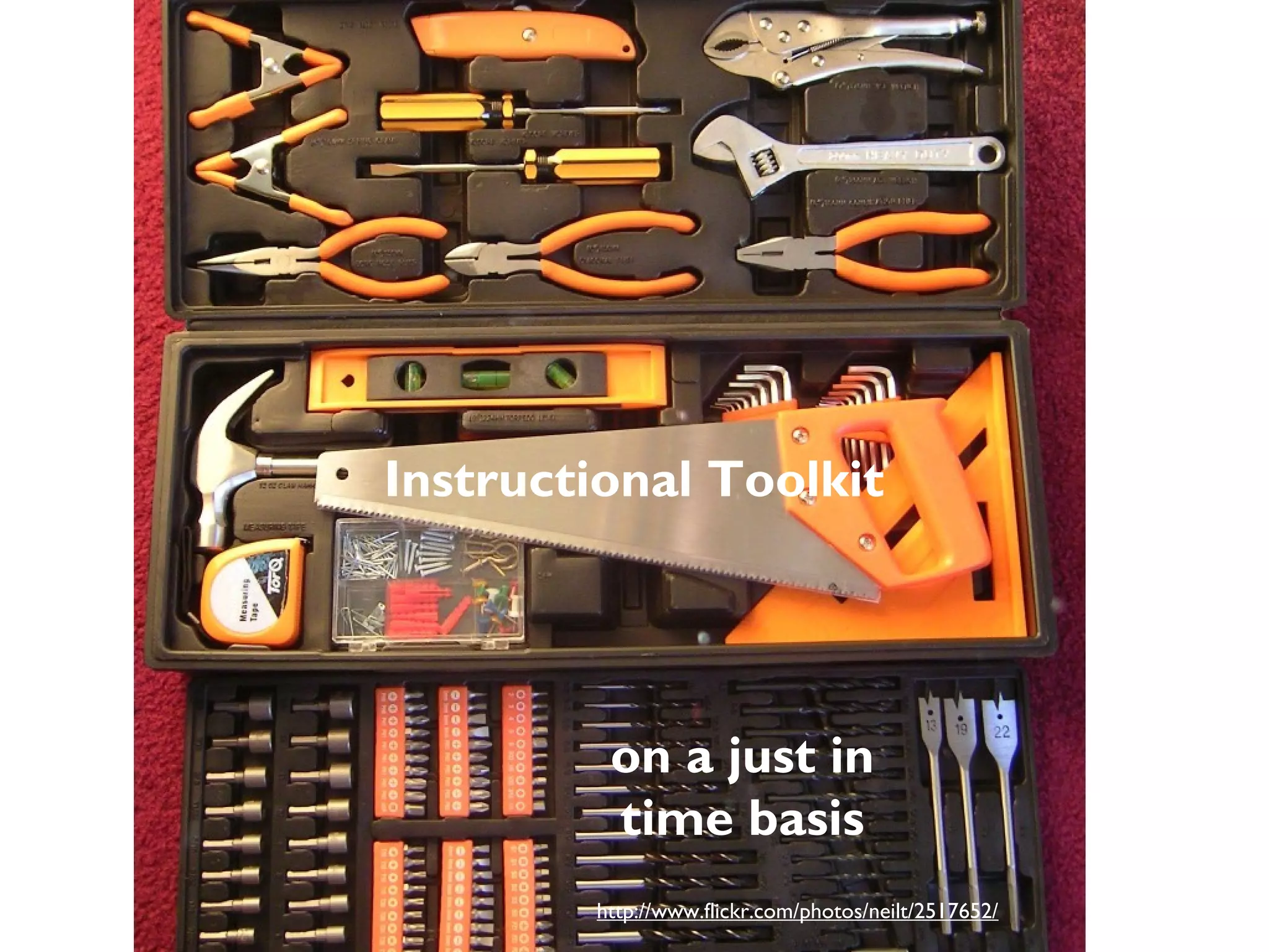Instructional Toolkit

on a just in
time basis
http://www.flickr.com/photos/neilt/2517652/

 
