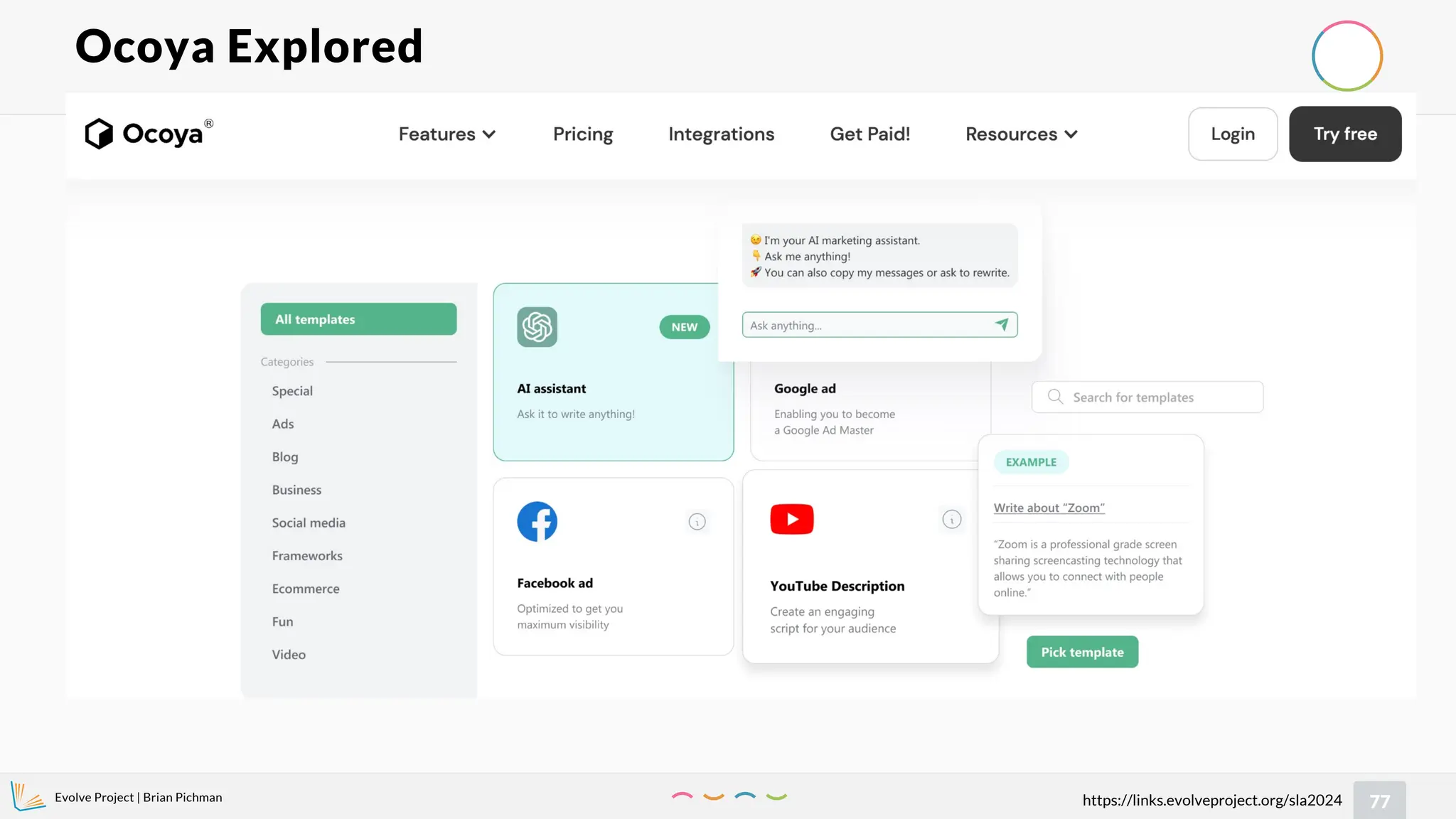 Evolve Project | Brian Pichman
77
https://links.evolveproject.org/sla2024
Ocoya Explored
 