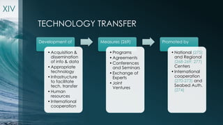 TECHNOLOGY TRANSFER 
Development of 
•Acquisition & 
dissemination 
of info & data 
•Appropriate 
technology 
• Infrastruc...