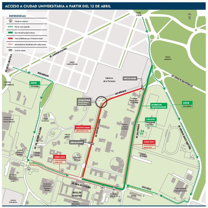 Mapa de circulación alternativa en la Ciudad Universitaria UNC