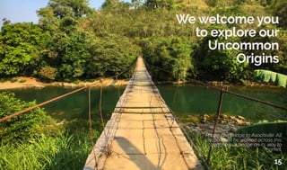 We welcome you
to explore our
Uncommon
Origins
Photo: The bridge to Asochivite. All
cacao must be walked across this
treacherous bridge on its way to
market.
15
 