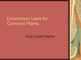 Uncommon Uses for Common Plants from Ozark Herbs  